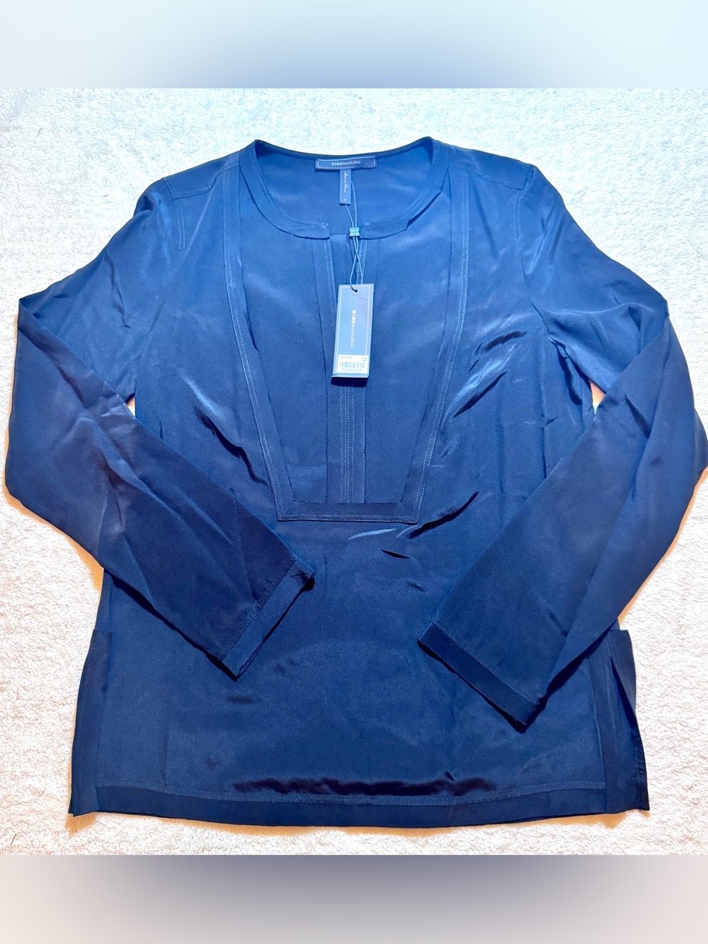BCBG BLACK "CATO" LONG SLEEVE SQUARE BIB SILK TUNIC TOP NWT